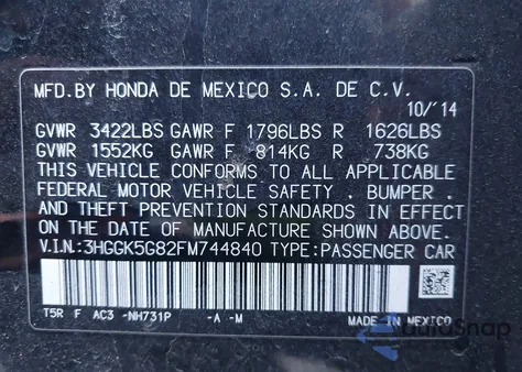 2015 Honda Fit Ex из США, поврежденный, VIN 3HGGK5G82FM744840